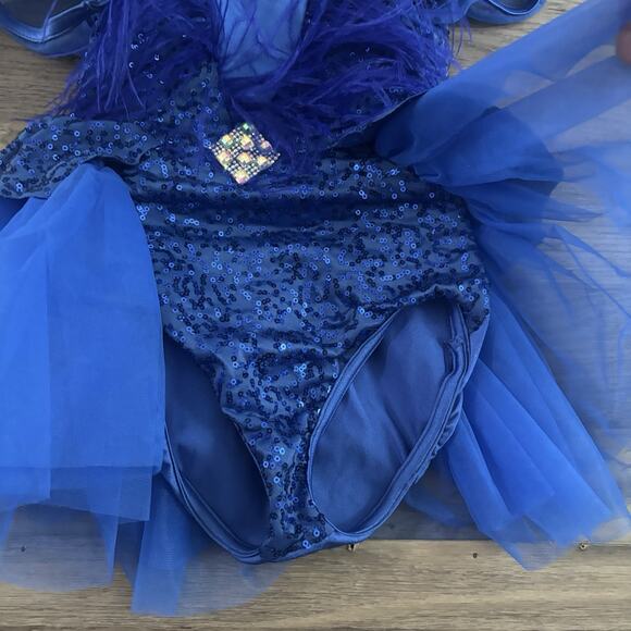 Weissman Royal Blue Skirted Feathers Dance Recital Costume Child Medium CM - Picture 3 of 7